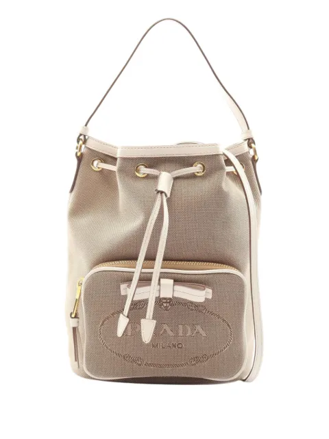 Prada Pre-Owned 2010-2026 Canvas Canapa Logo Bow Drawstring Bucket Bag satchel