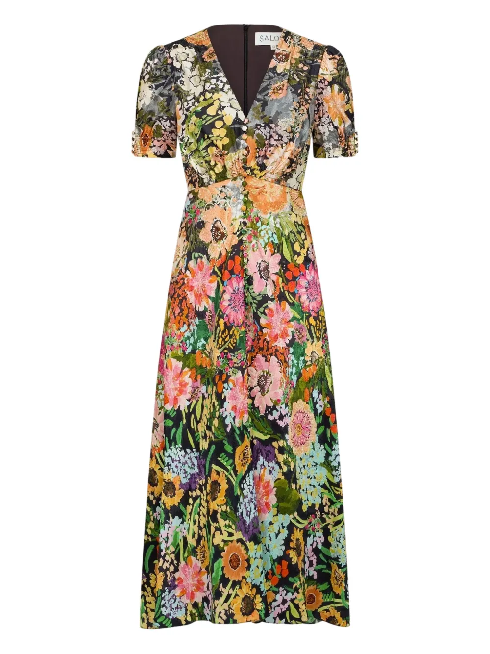Saloni Lea floral-print maxi dress Zwart