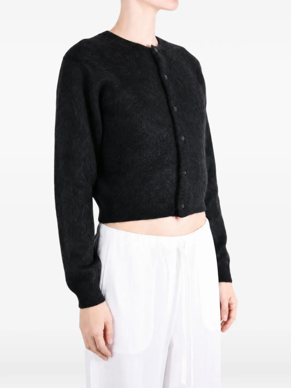 Auralee Garment-dyed Brushed-knit Cropped Cardigan in Black, view 2