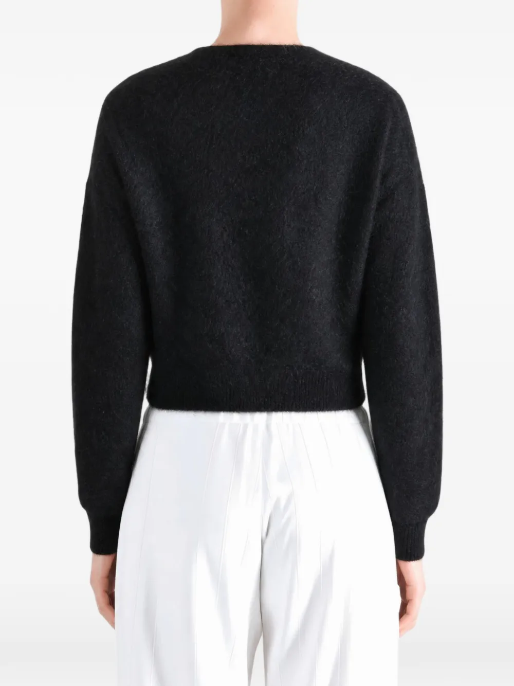 Auralee Garment-dyed Brushed-knit Cropped Cardigan in Black, view 3
