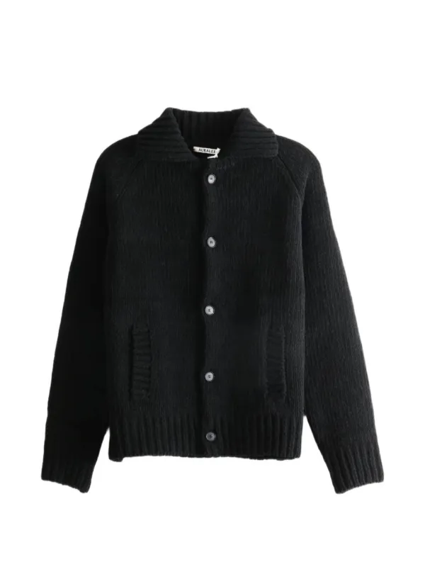 Auralee Ribbed-knit Shawl-collar Cardigan in Black