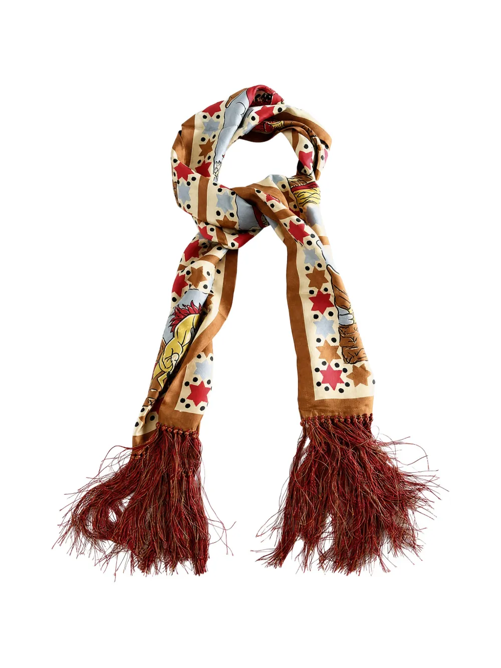 BODE Cowboy Comic graphic-print fringed scarf - Marrone