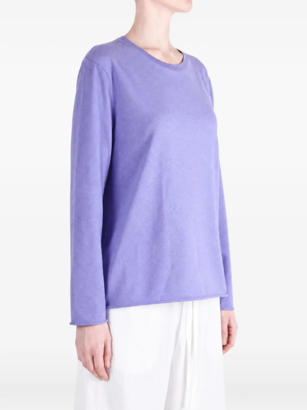 Auralee Rolled-edge Long-sleeve T-shirt in Purple, view 3