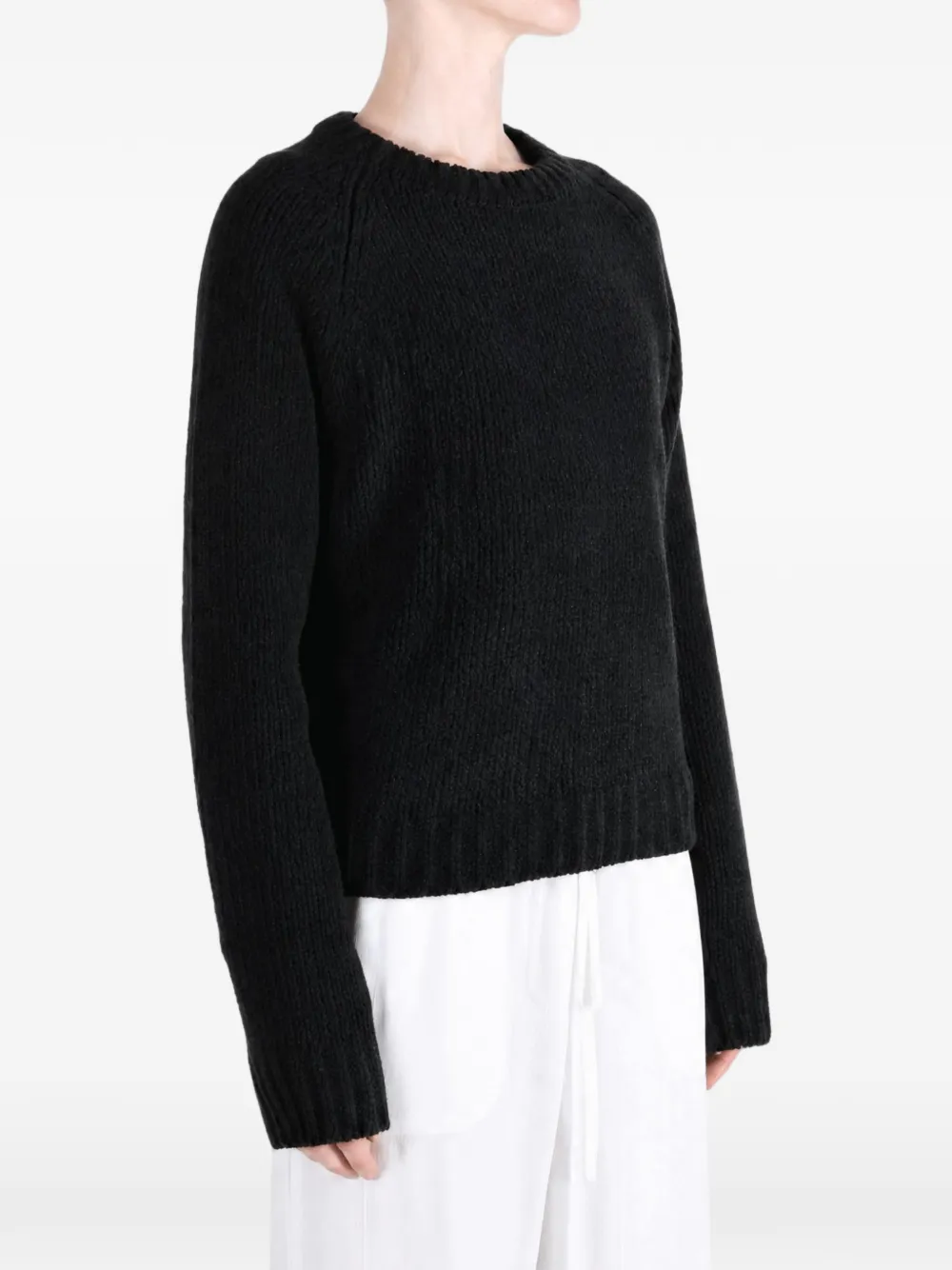 Auralee Ribbed-knit Raglan-sleeve Sweater in Black, view 3
