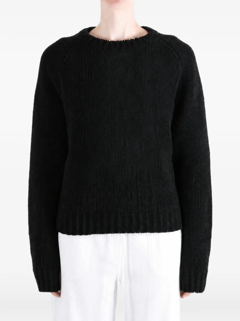 Auralee Ribbed-knit Raglan-sleeve Sweater in Black, view 2
