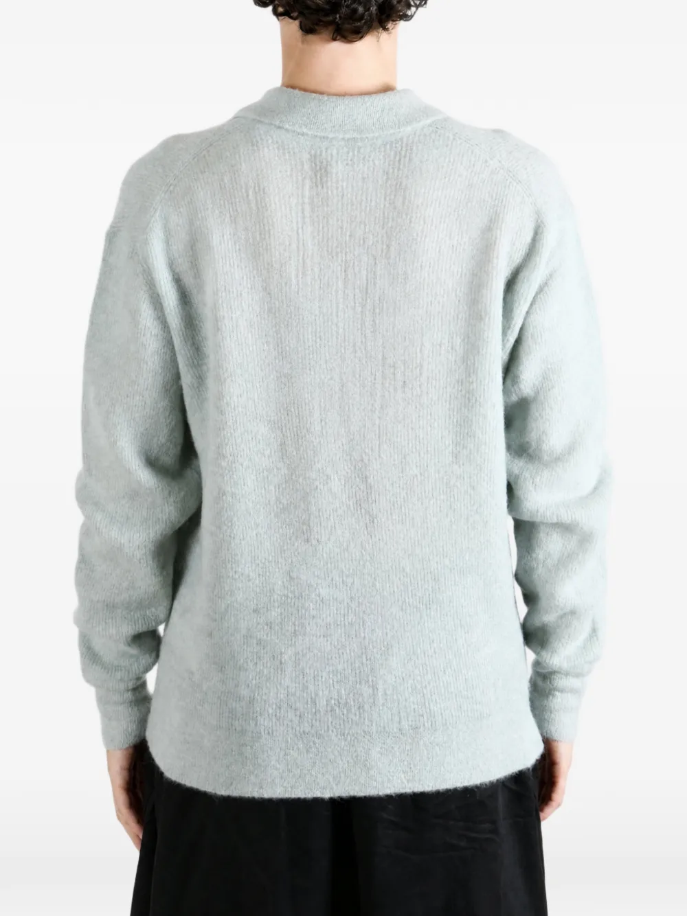 Auralee Brushed Open-collar Sweater in Green, view 4