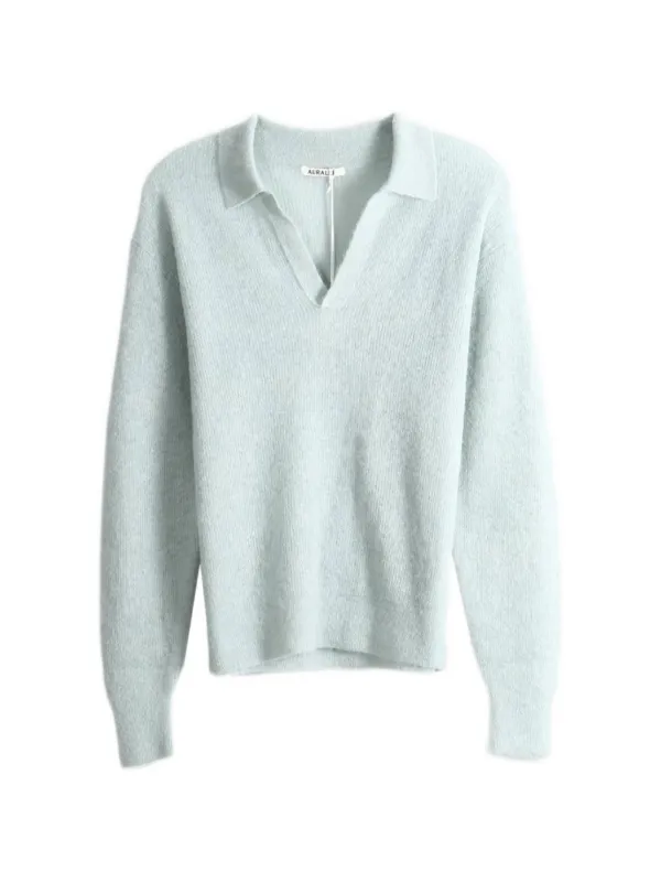 Auralee Brushed Open-collar Sweater in Green