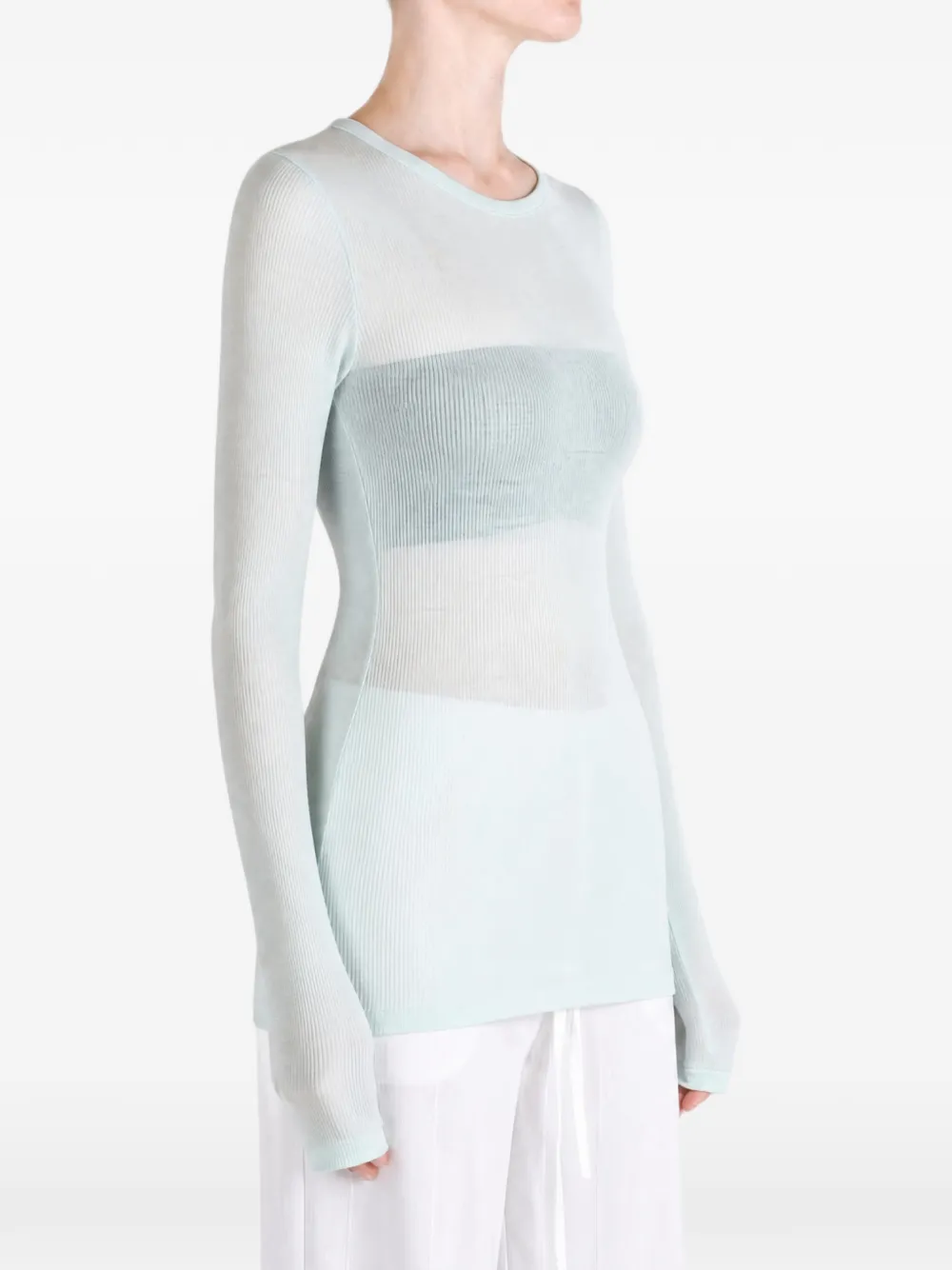 Auralee Ribbed-knit Long-sleeve T-shirt in Blue, view 3