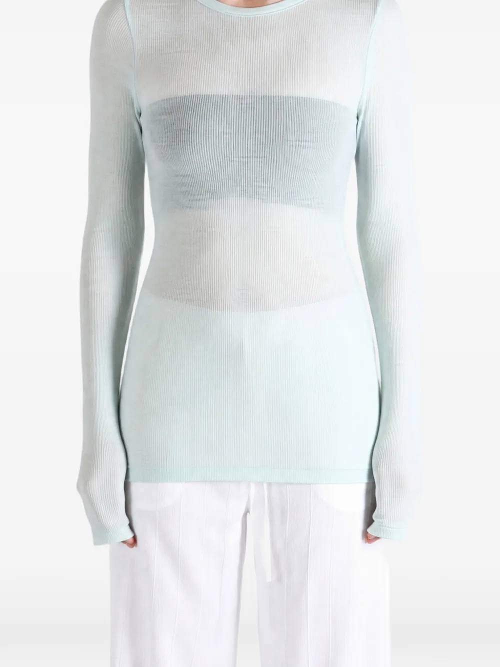 Auralee Ribbed-knit Long-sleeve T-shirt in Blue, view 2