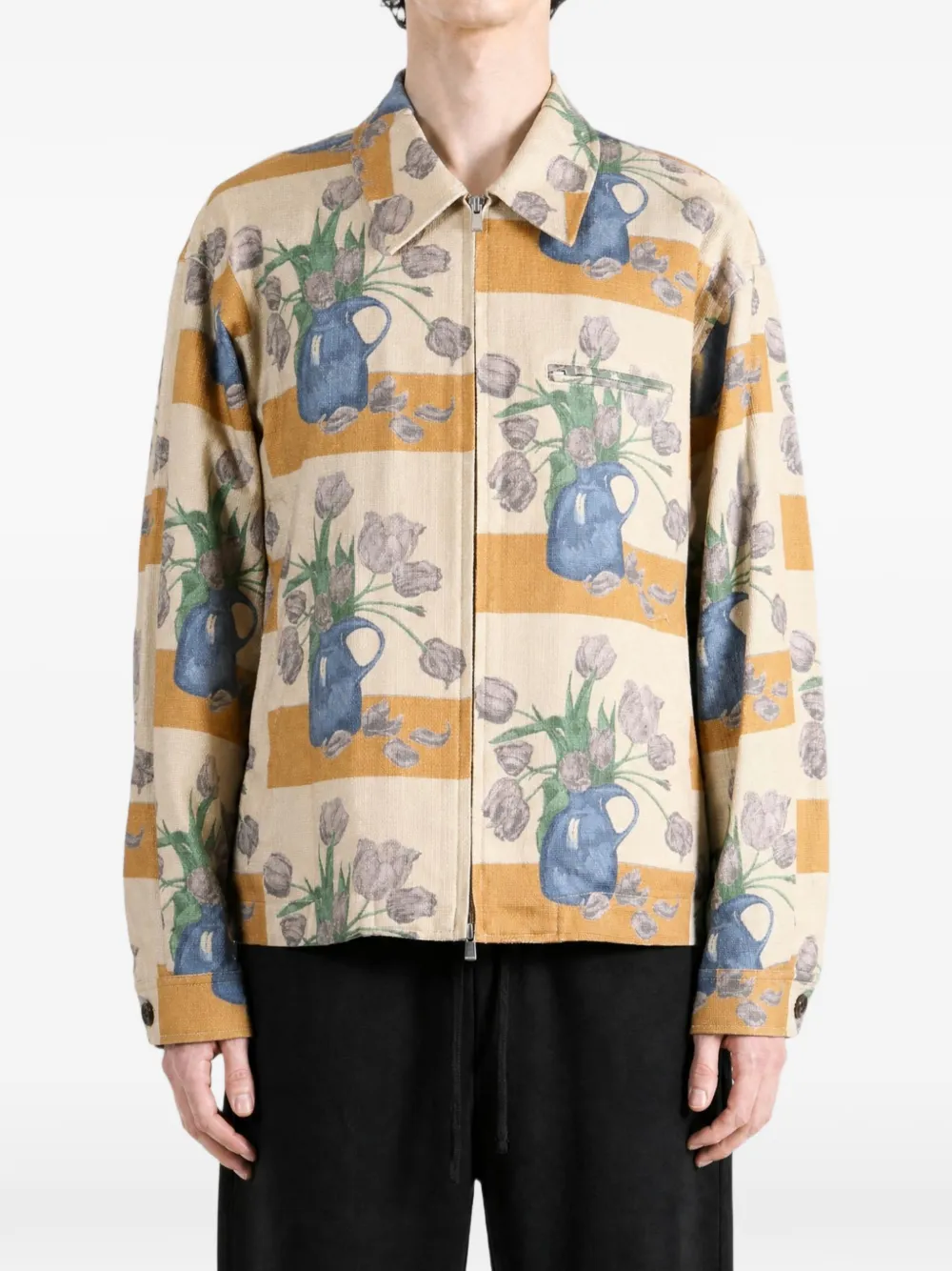 Vowels Gestreept jack met bloemenprint Beige