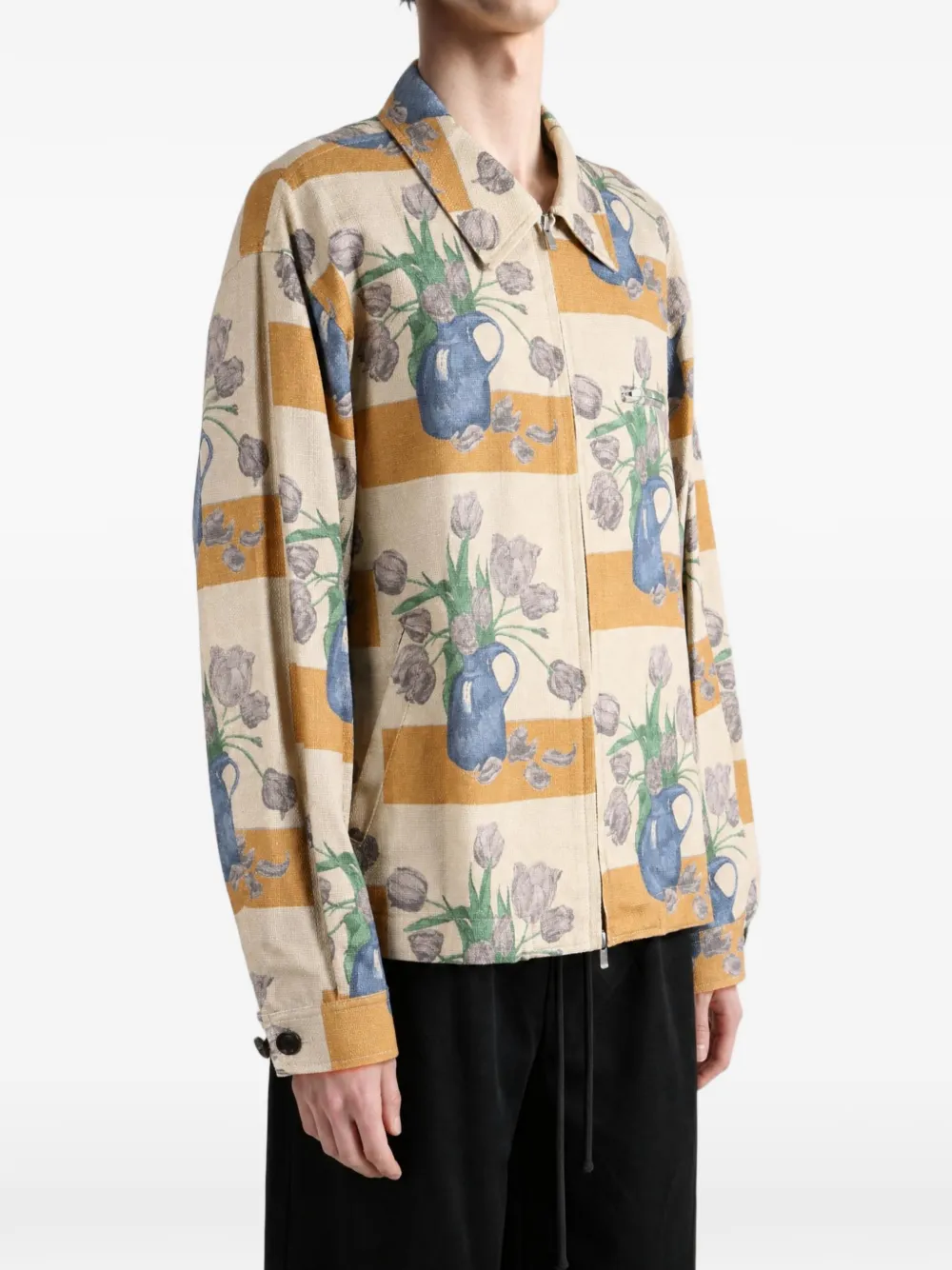 Vowels Gestreept jack met bloemenprint Beige