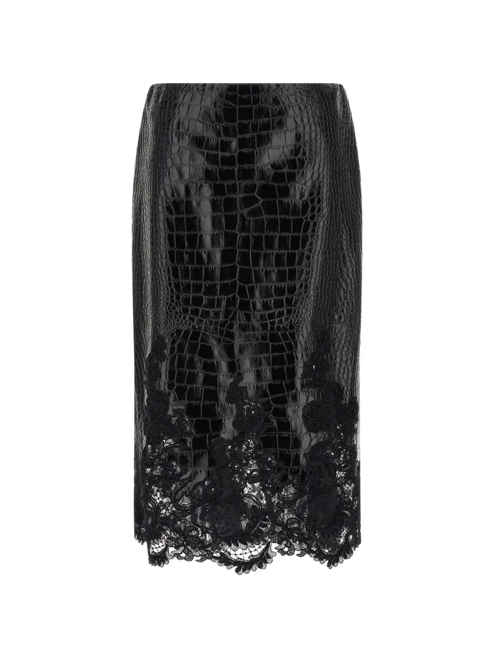 Ermanno Scervino crocodile-effect lace-hem midi skirt Zwart