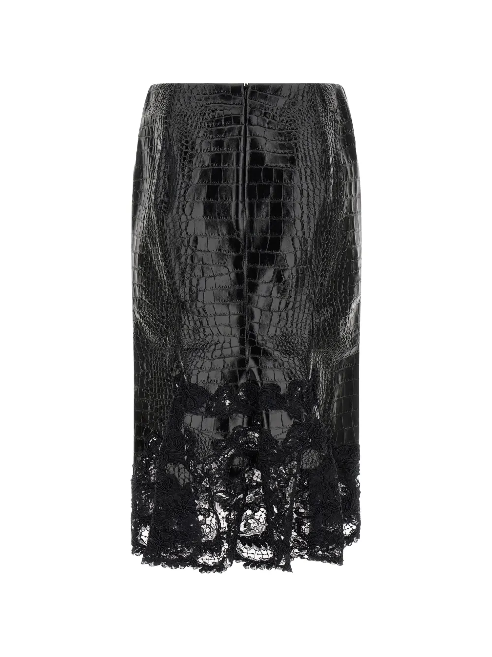 Ermanno Scervino crocodile-effect lace-hem midi skirt - Nero