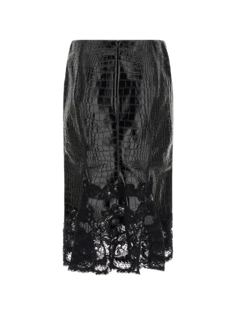 Ermanno Scervino crocodile-effect lace-hem midi skirt