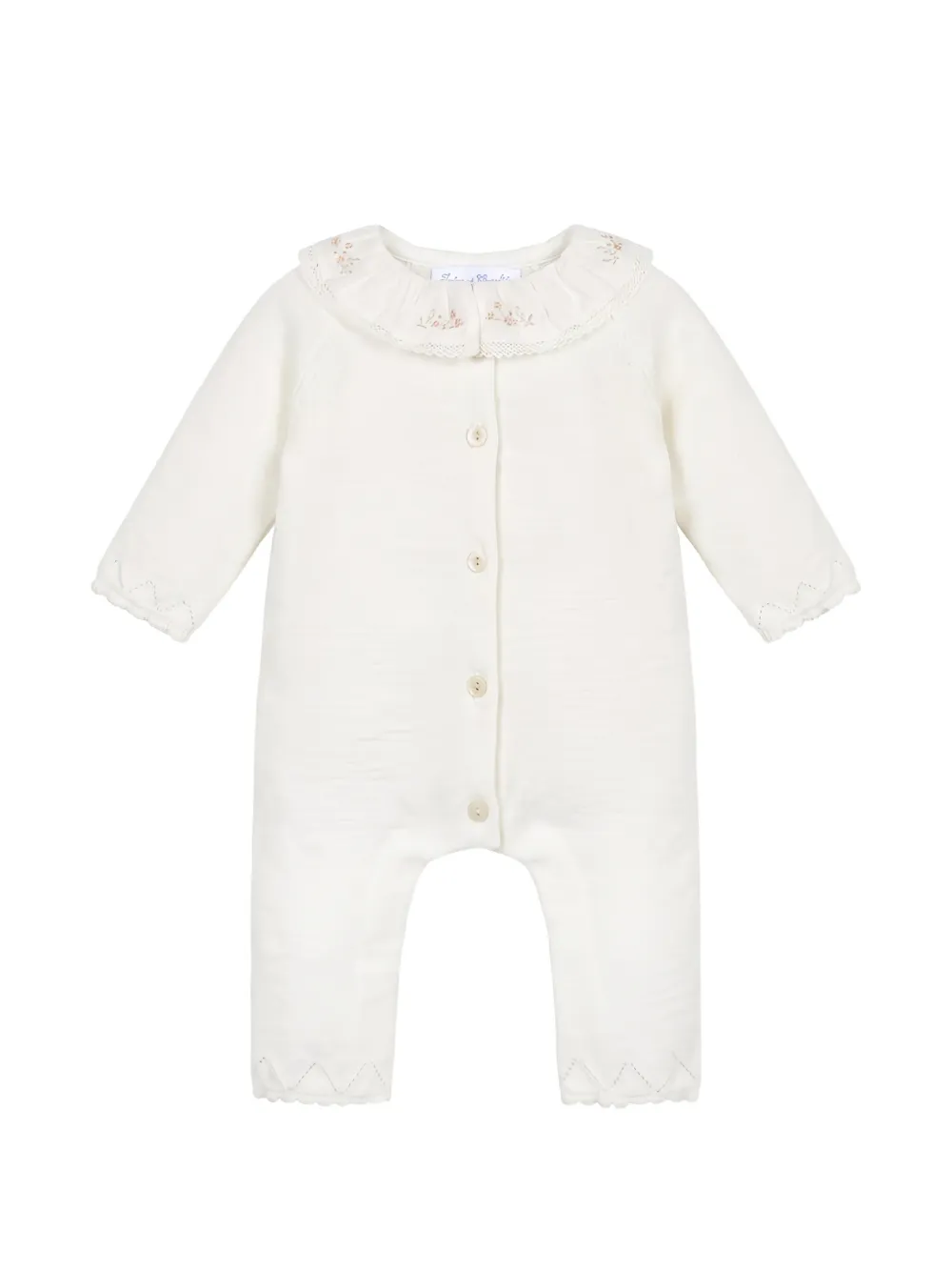 Tartine Et Chocolat embroidered ruffled-collar romper - Bianco