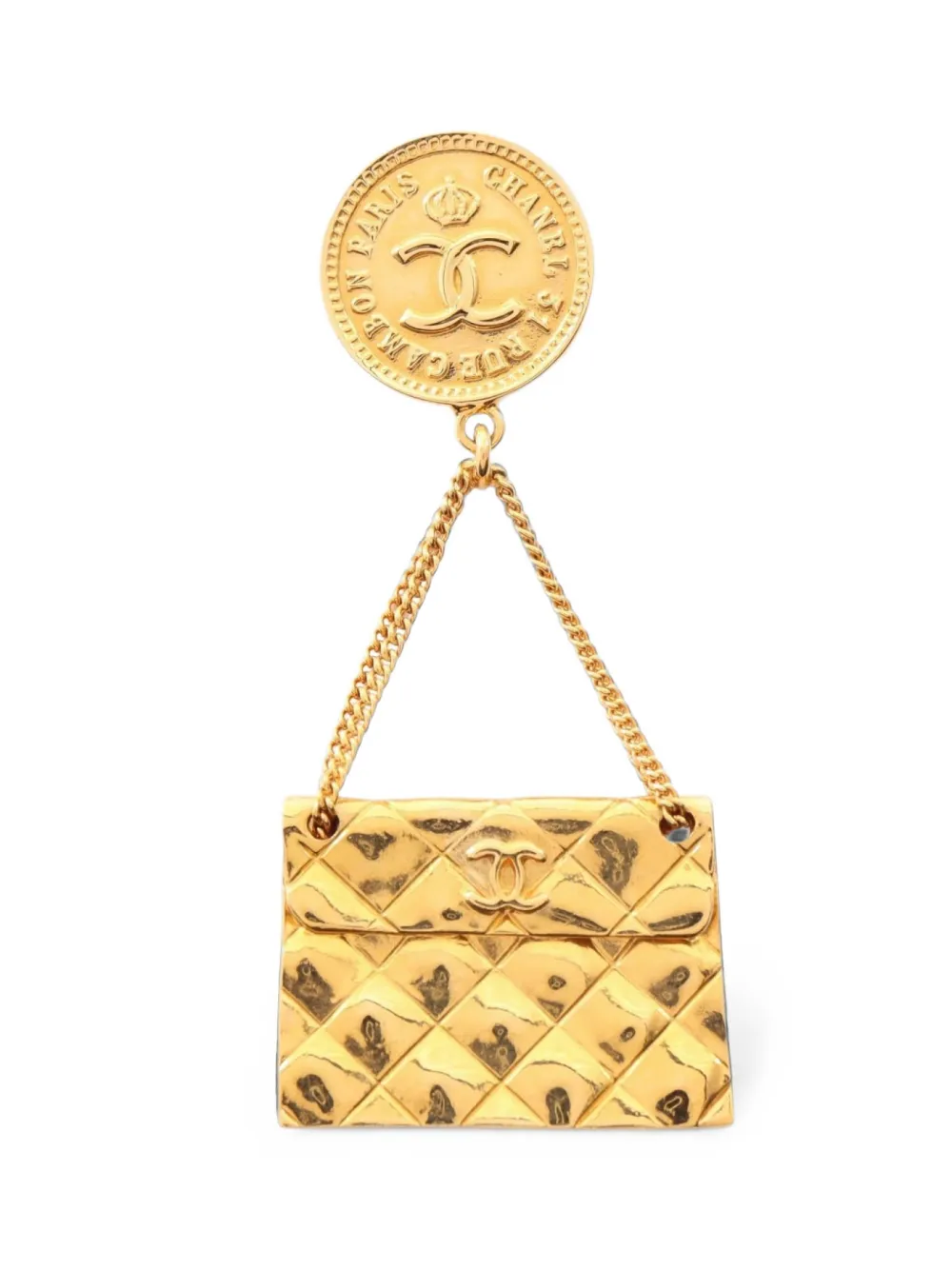 CHANEL Pre-Owned 1995 bag-pendant brooch - Oro