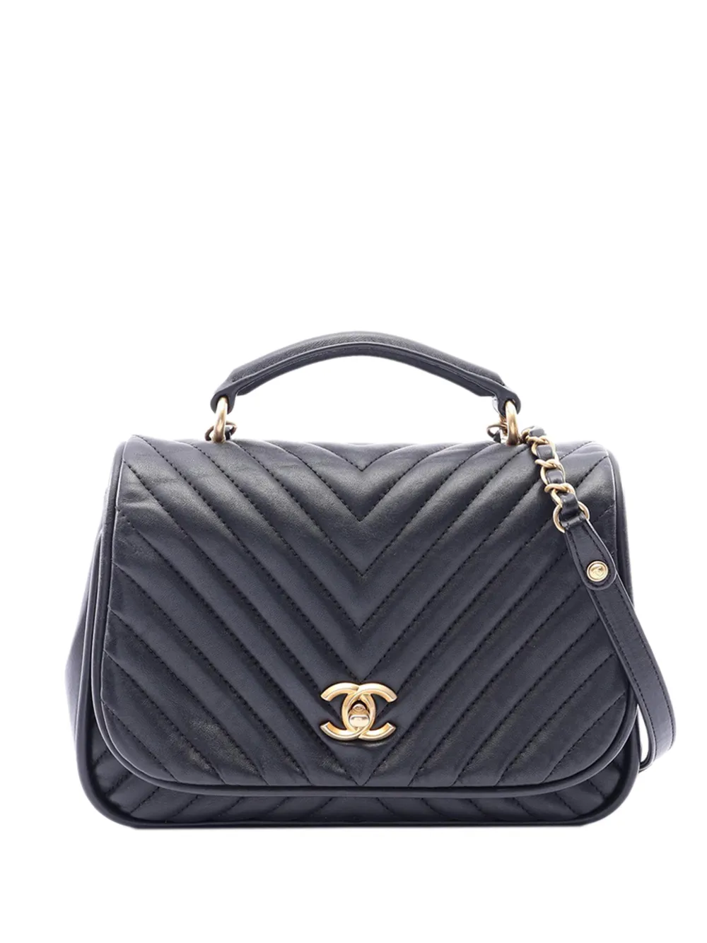CHANEL Pre-Owned 2017-2018 Medium CC Chevron Lambskin Chain Top Handle Flap satchel - Nero