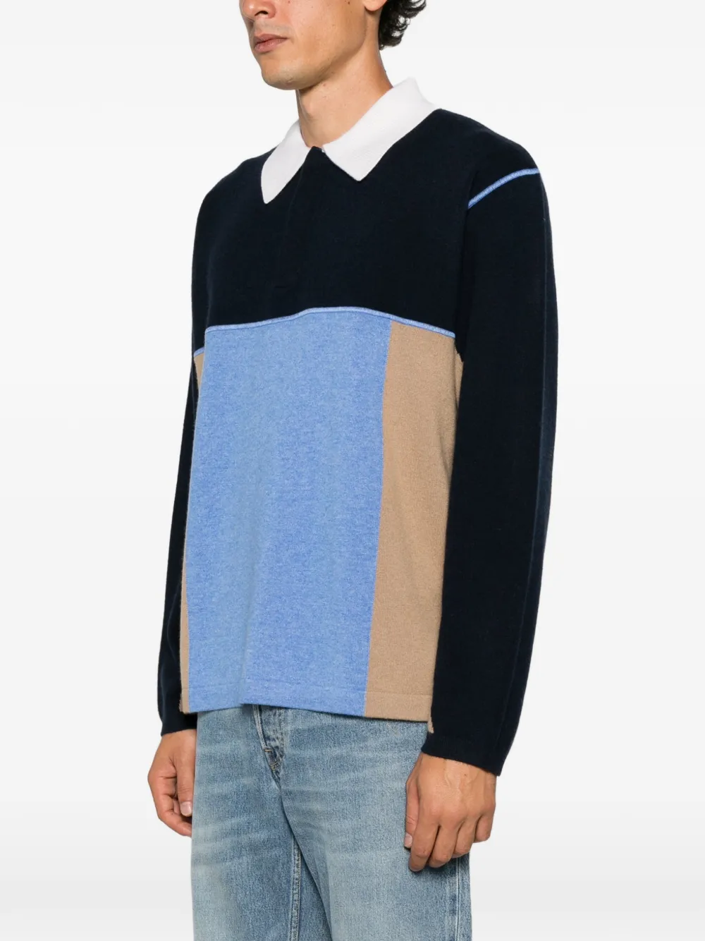 Guest In Residence Colour-block Long-sleeve Polo Shirt in Blue, view 3