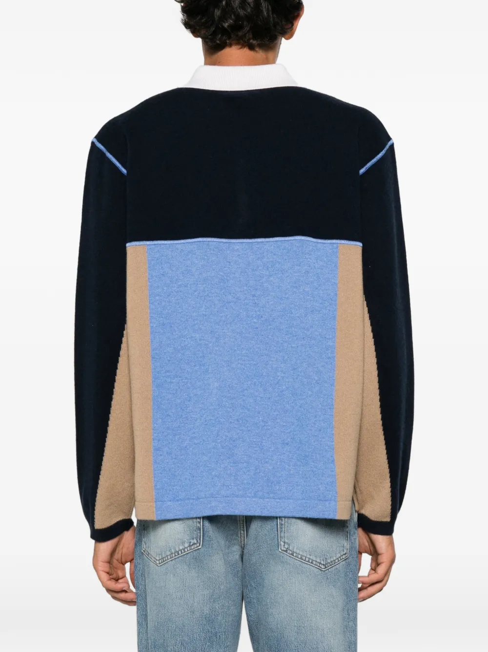 Guest In Residence Colour-block Long-sleeve Polo Shirt in Blue, view 4