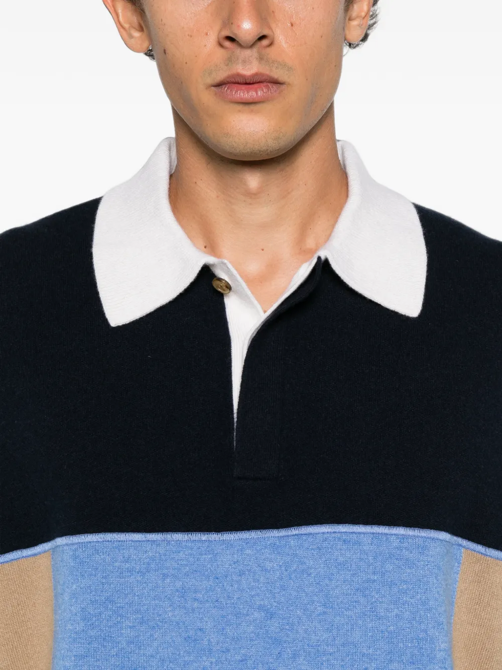Guest In Residence Colour-block Long-sleeve Polo Shirt in Blue, view 5