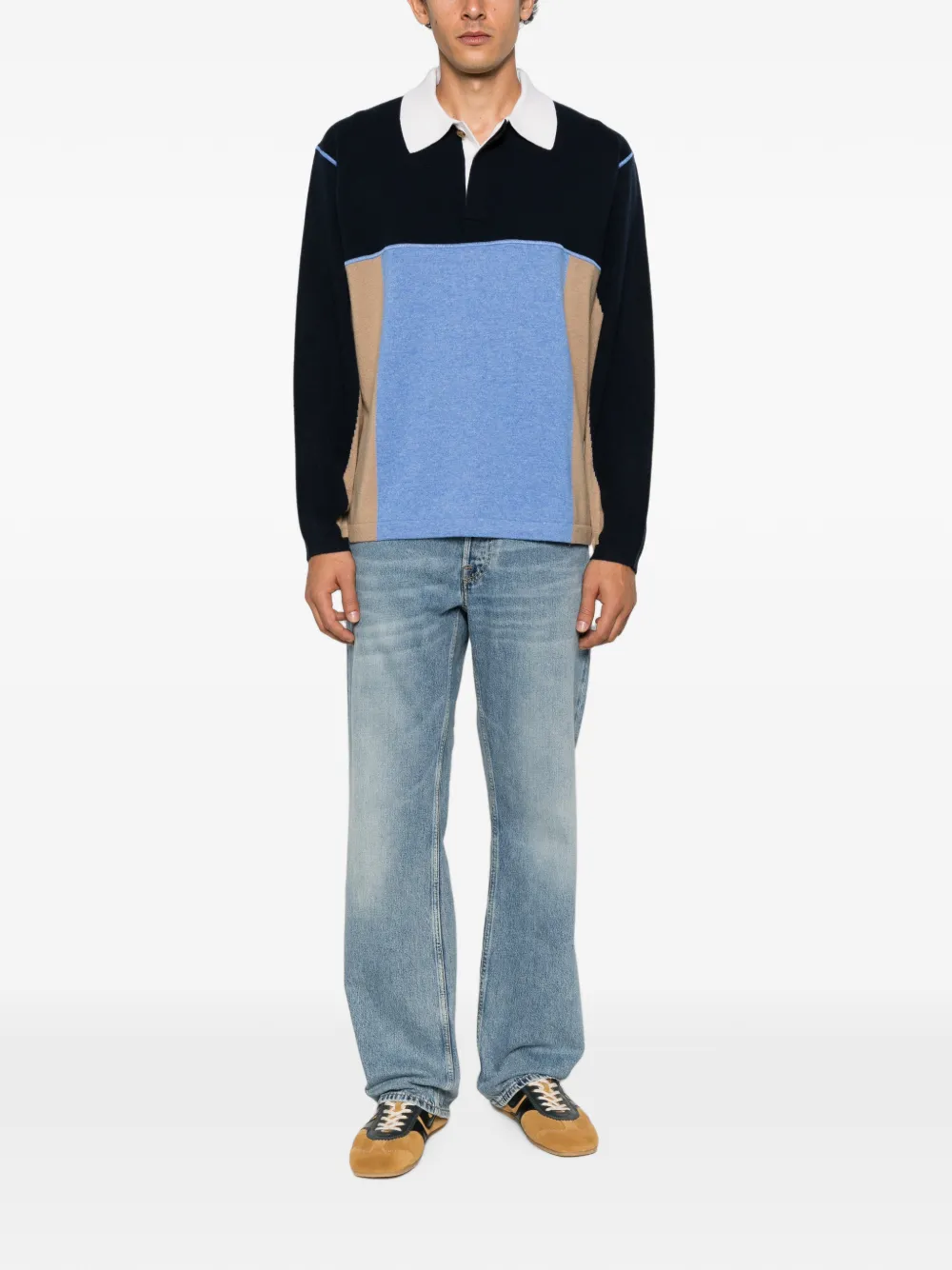 Guest In Residence Colour-block Long-sleeve Polo Shirt in Blue, view 2
