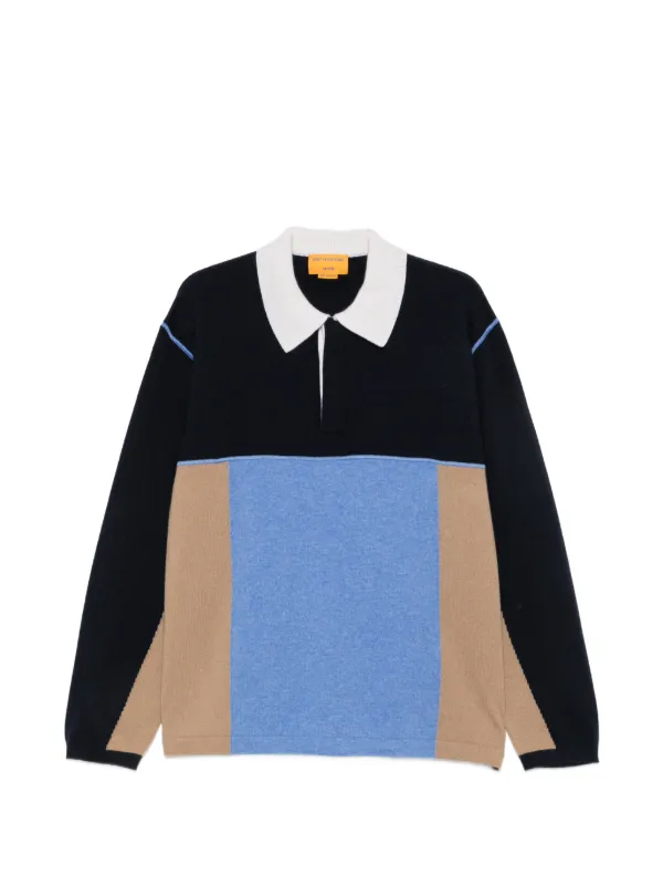 Guest In Residence Colour-block Long-sleeve Polo Shirt in Blue