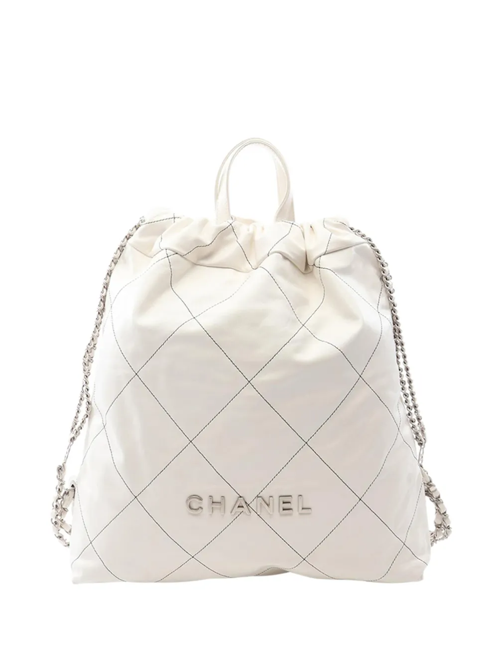 CHANEL Pre-Owned 2021-2026 Large Quilted Shiny Calfskin 22 backpack - Bianco