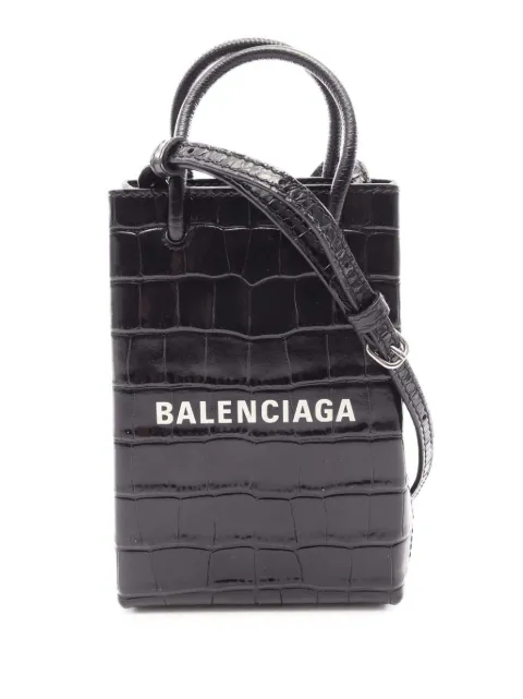 Balenciaga Pre-Owned 2018-2026 Mini Croc Embossed Leather Shopping Phone Holder satchel