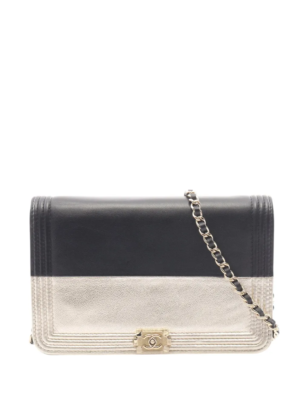 CHANEL Pre-Owned 2015-2016 Bicolor Calfskin and Goatskin Boy Wallet On Chain crossbody bag - Nero
