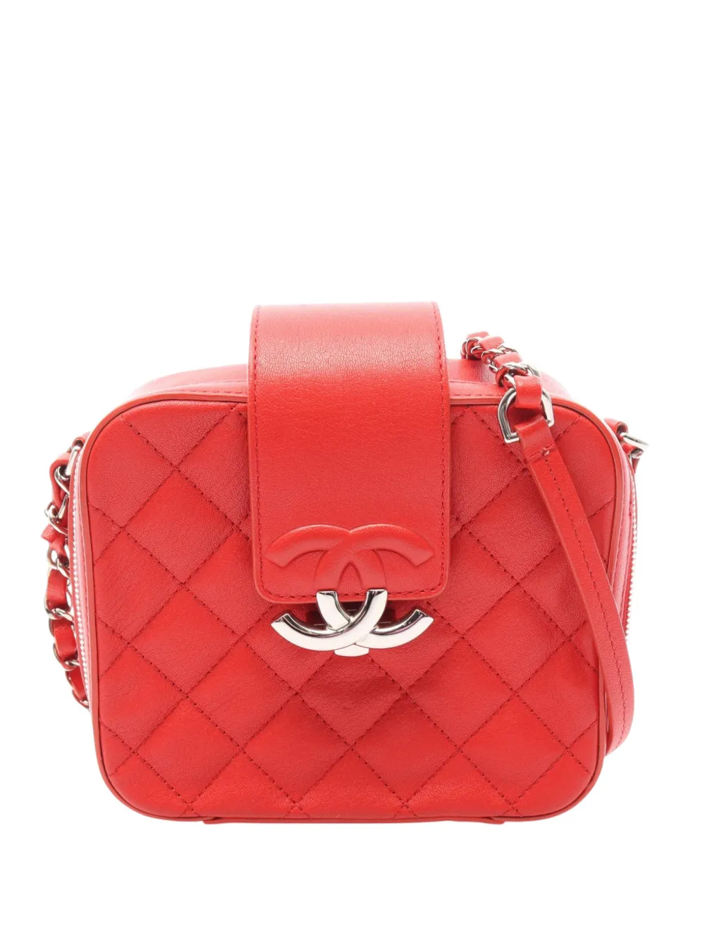 CHANEL Pre-Owned 2018 Mini Quilted Lambskin CC Box Camera Bag crossbody bag - Rosso
