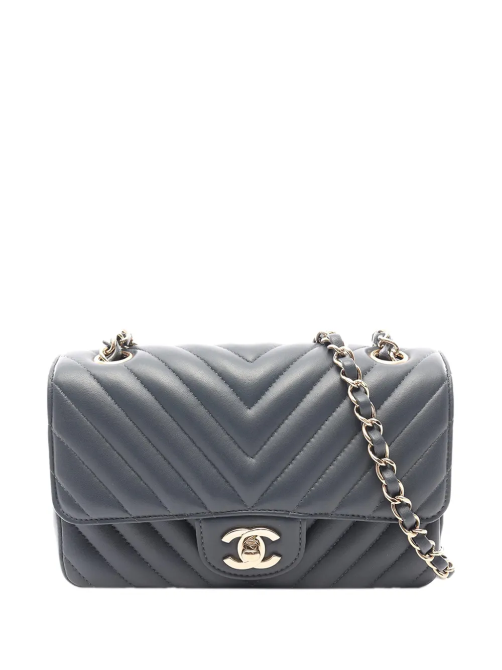 CHANEL Pre-Owned 2018-2019 Mini Rectangular Classic Chevron Lambskin Single Flap crossbody bag - Blu