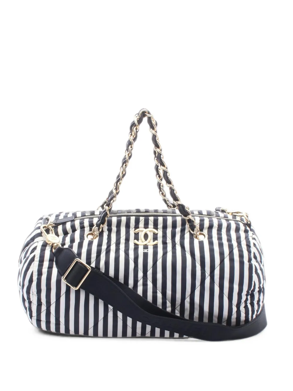 CHANEL Pre-Owned 2021s Coco Mark striped bowling tote bag - Black