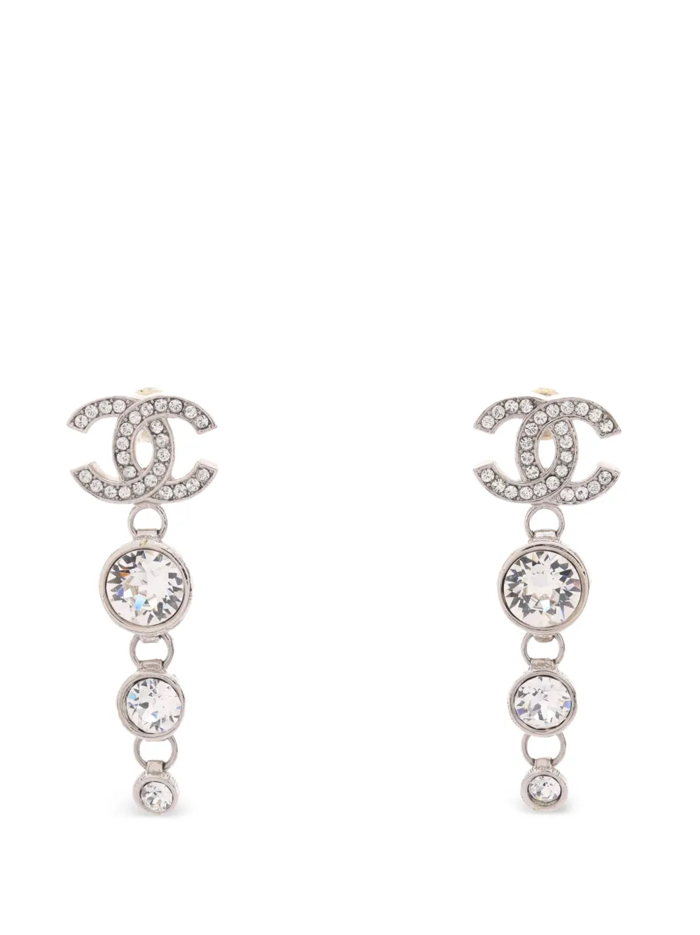 CHANEL Pre-Owned 2023 Coco Mark rhinestone-embellished earrings - Argento