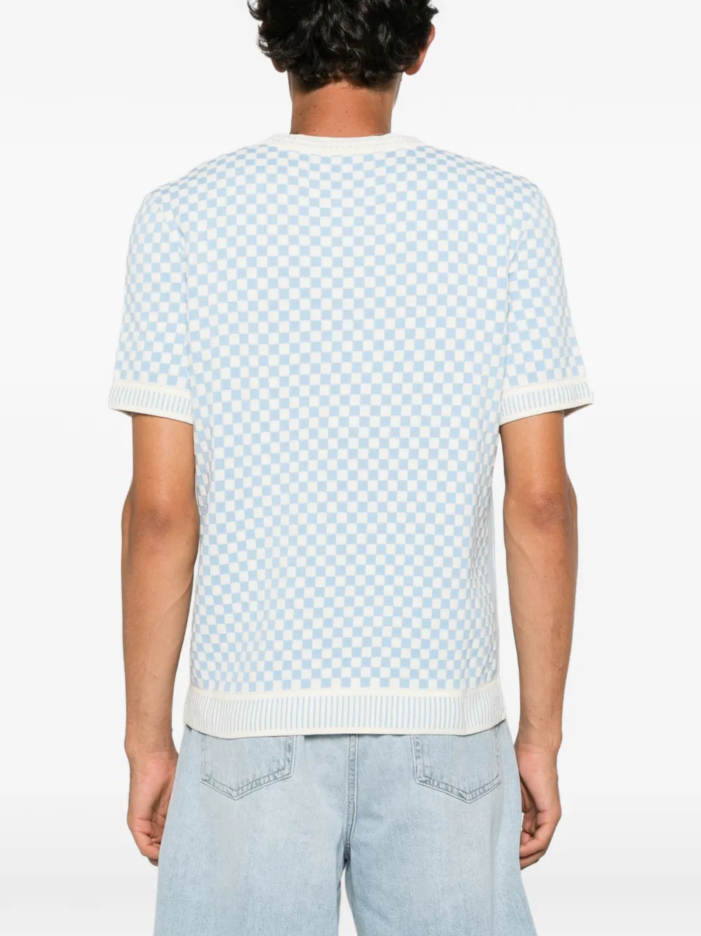 Casablanca Geruit gebreid T-shirt met logo-patch Blauw