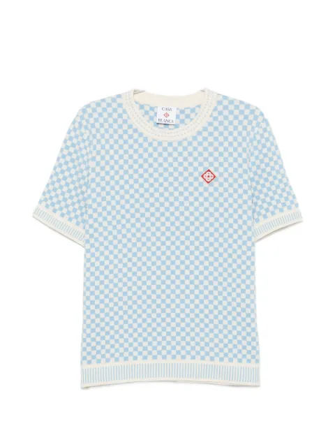 Casablanca checkerboard-knit logo-patch T-shirt