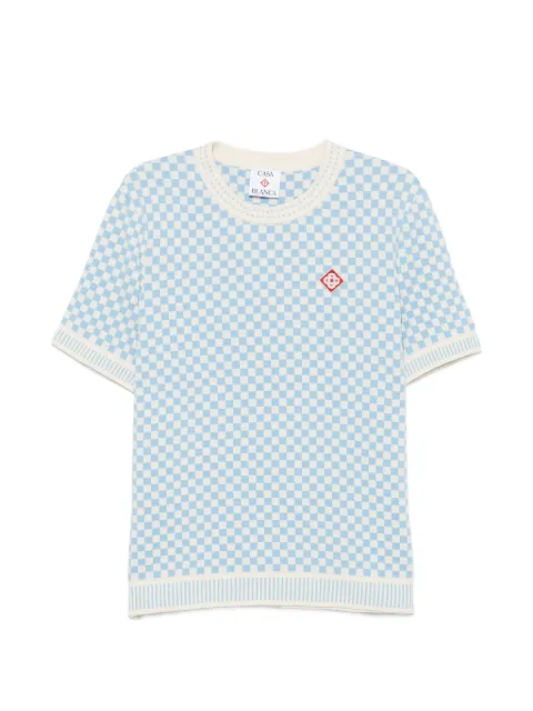 Casablanca checkerboard-knit logo-patch T-shirt