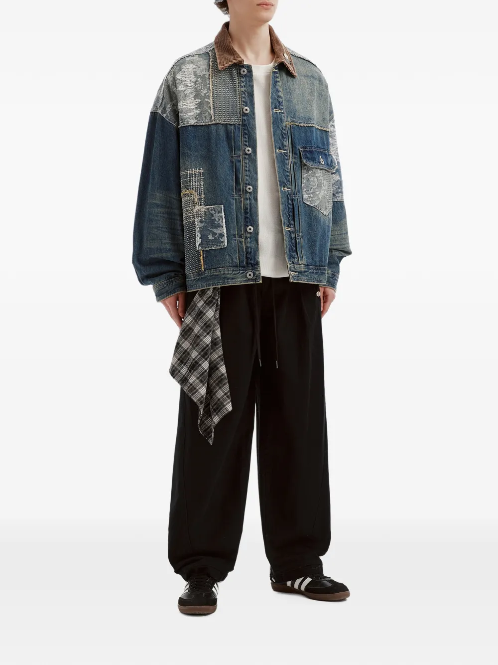 Musium Div. Denim jack met patchwork Blauw
