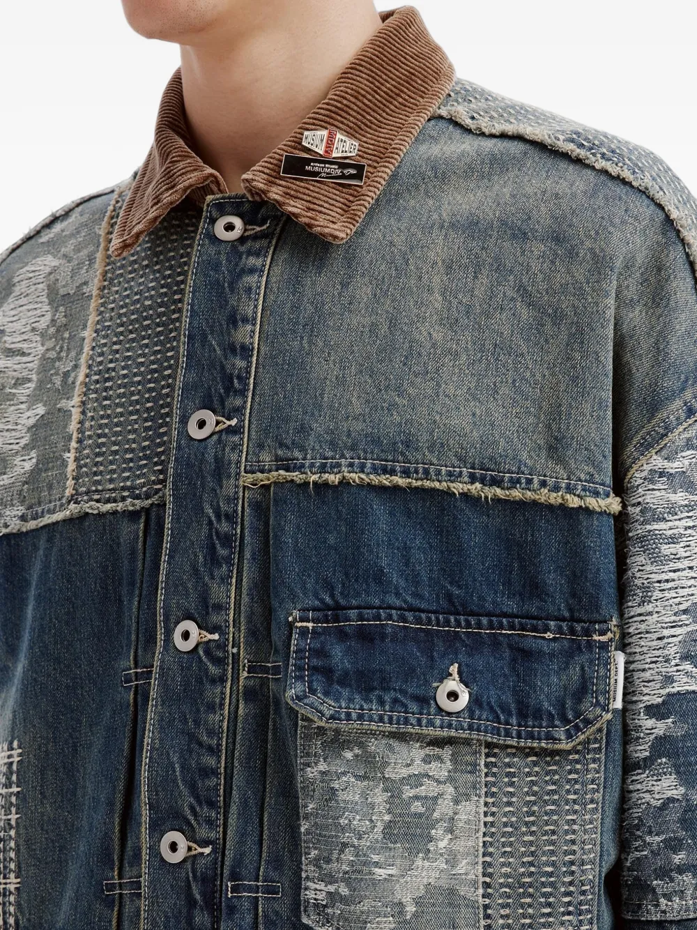 Musium Div. Denim jack met patchwork Blauw