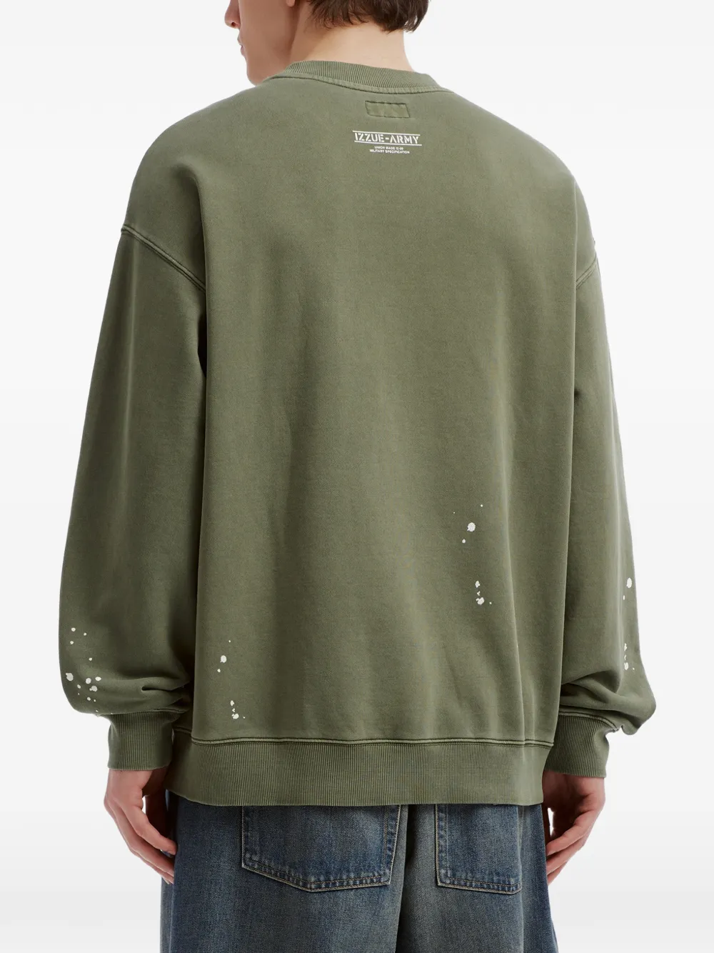 izzue Sweater met logoprint en verfspatten Groen