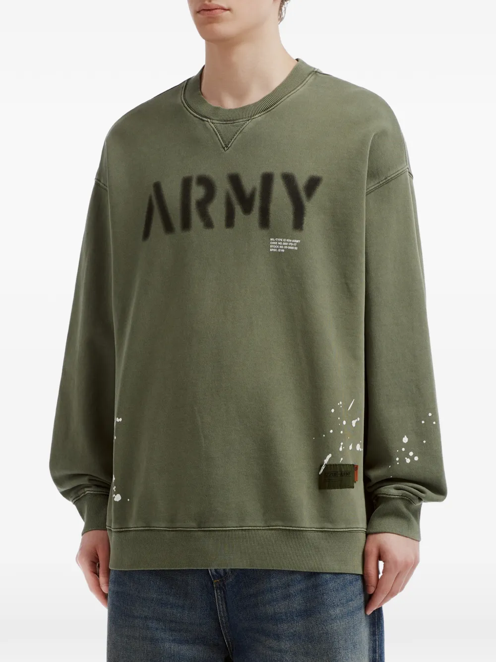 izzue Sweater met logoprint en verfspatten Groen