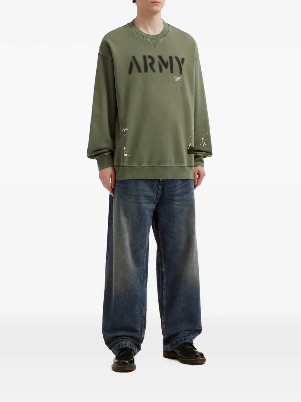izzue Sweater met logoprint en verfspatten Groen