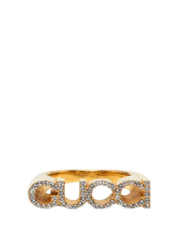 Gucci Pre-owned 2022-2023 Gold Plated Strass Logo Letter Ring S Costume Ring