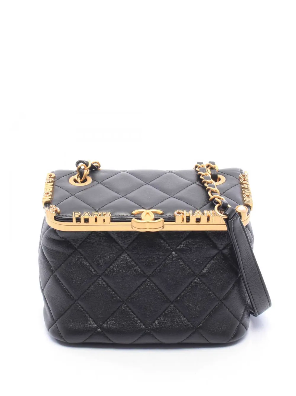 CHANEL Pre-Owned 2021-2026 Mini Quilted Lambskin Paris Monaco Kiss Lock Vanity Bag crossbody bag - Nero