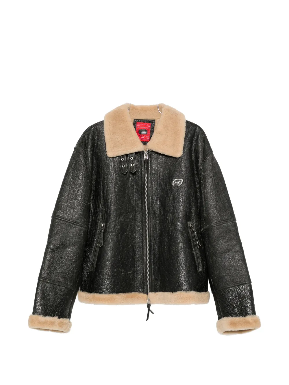 KidSuper graphic-print shearling-trim jacket - Nero