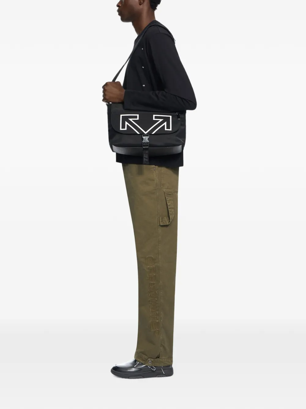 Off-White Schoudertas met gespsluiting en Arrows-print Zwart