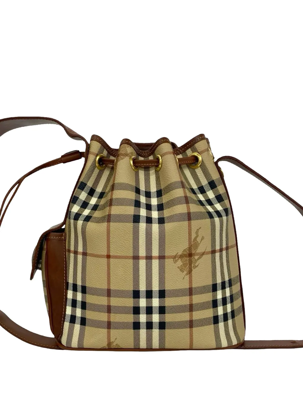 Burberry Pre-Owned 20th Century Haymarket Check Coated Canvas Drawstring bucket bag - Toni neutri