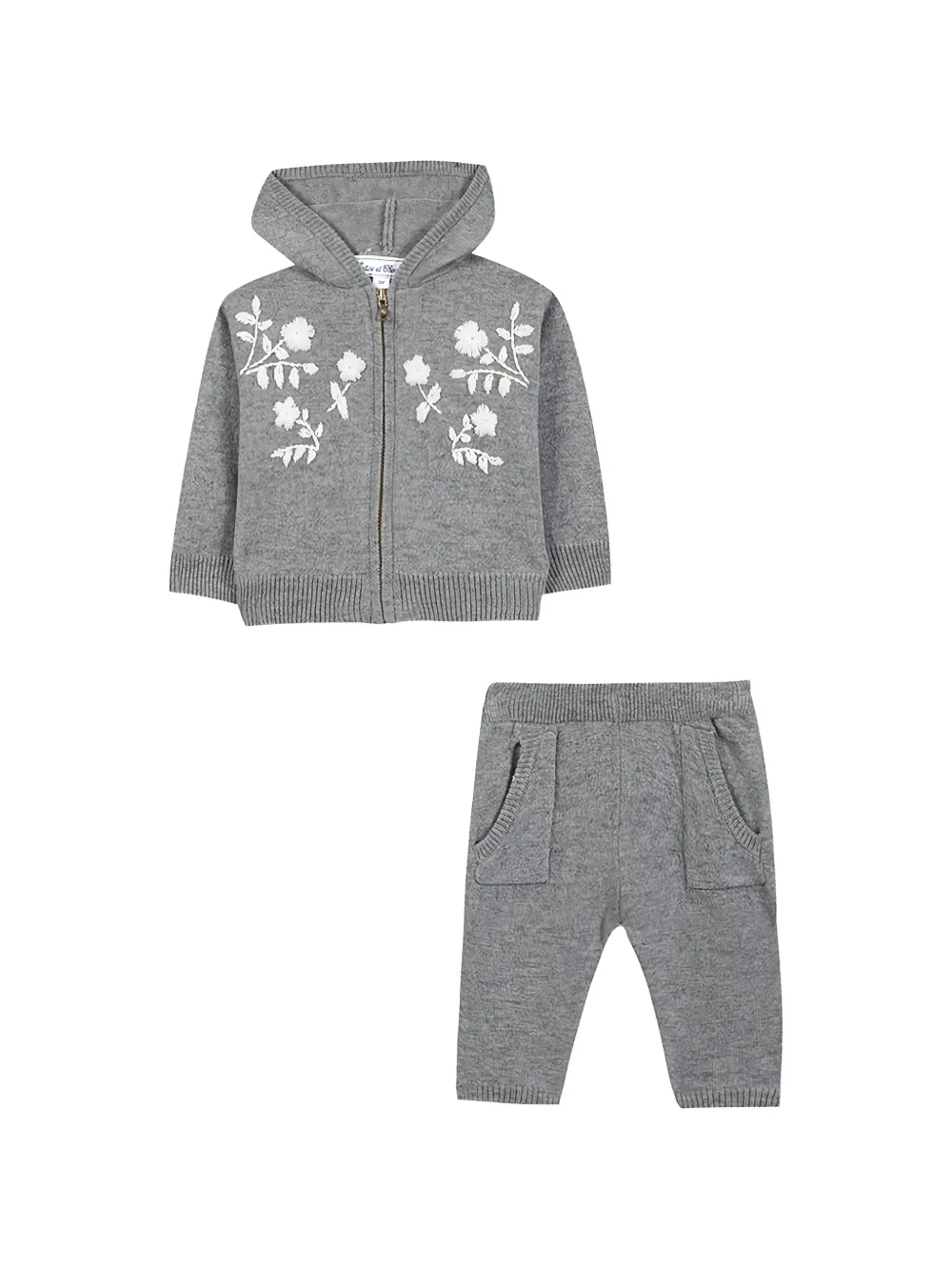 Tartine Et Chocolat floral-embroidered knitted tracksuit - Grigio