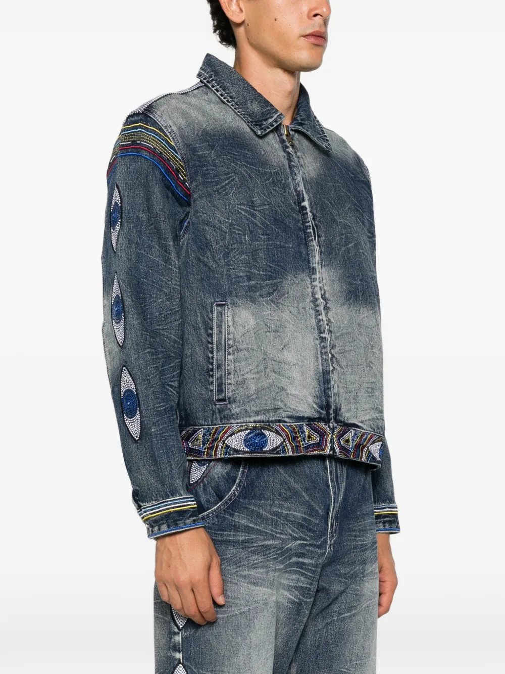 KidSuper Denim jack met geborduurde kralen Blauw