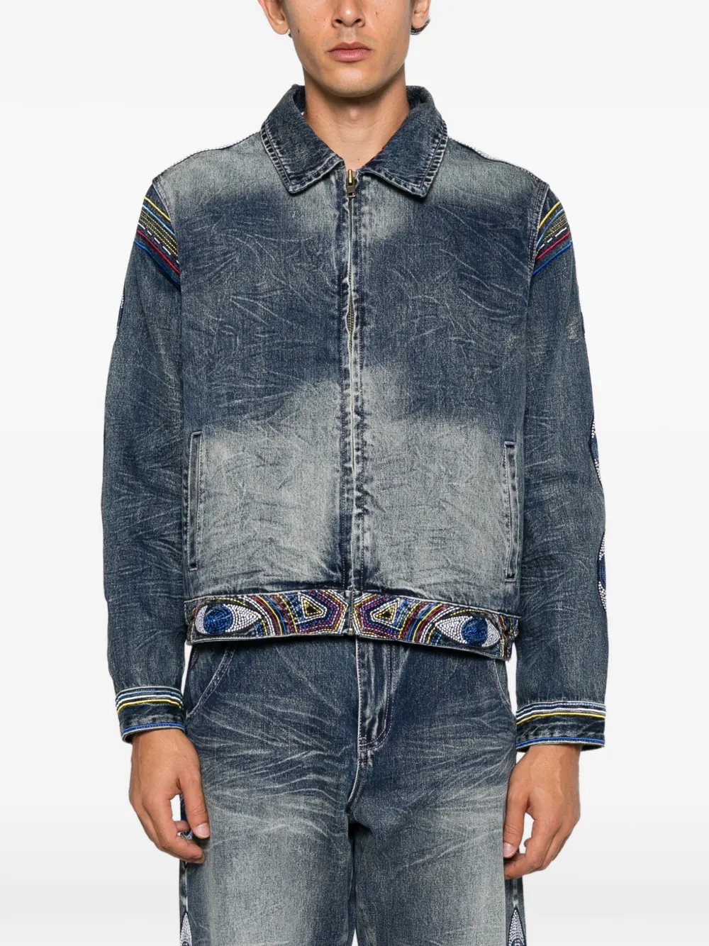 KidSuper Denim jack met geborduurde kralen Blauw