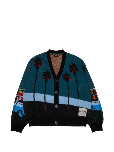 Nº21 Kids palm tree-intarsia wool cardigan